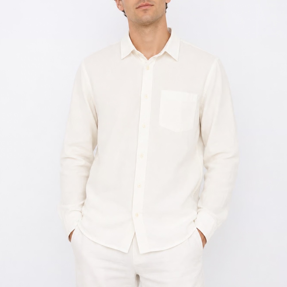 Muji Mens Long Sleeve Cotton Button Down Shirt Off White Size L